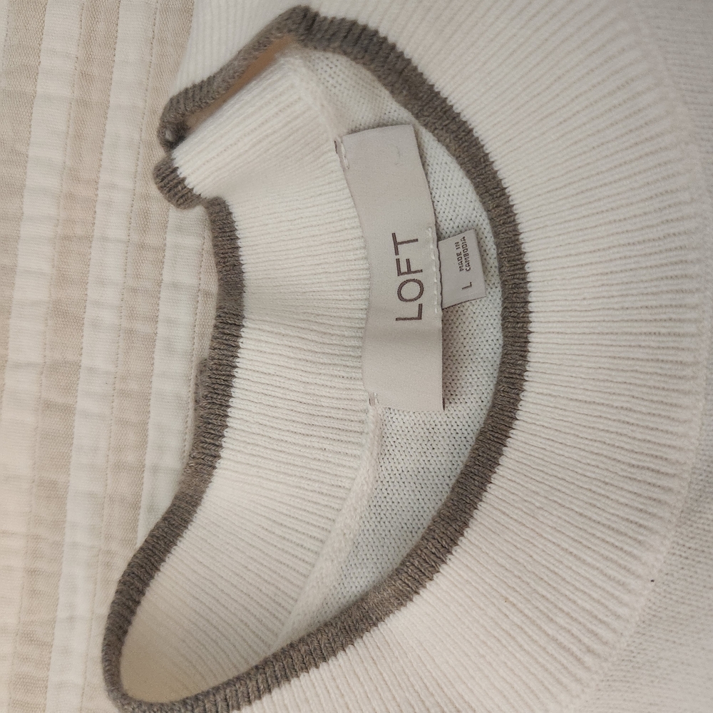 LOFT Ivory and Taupe Knit Sweater